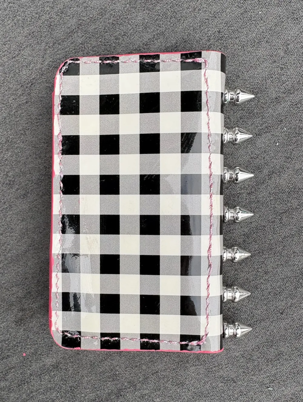 Spiked Bifold in Patent Leather Gingham, photo 3 of 12