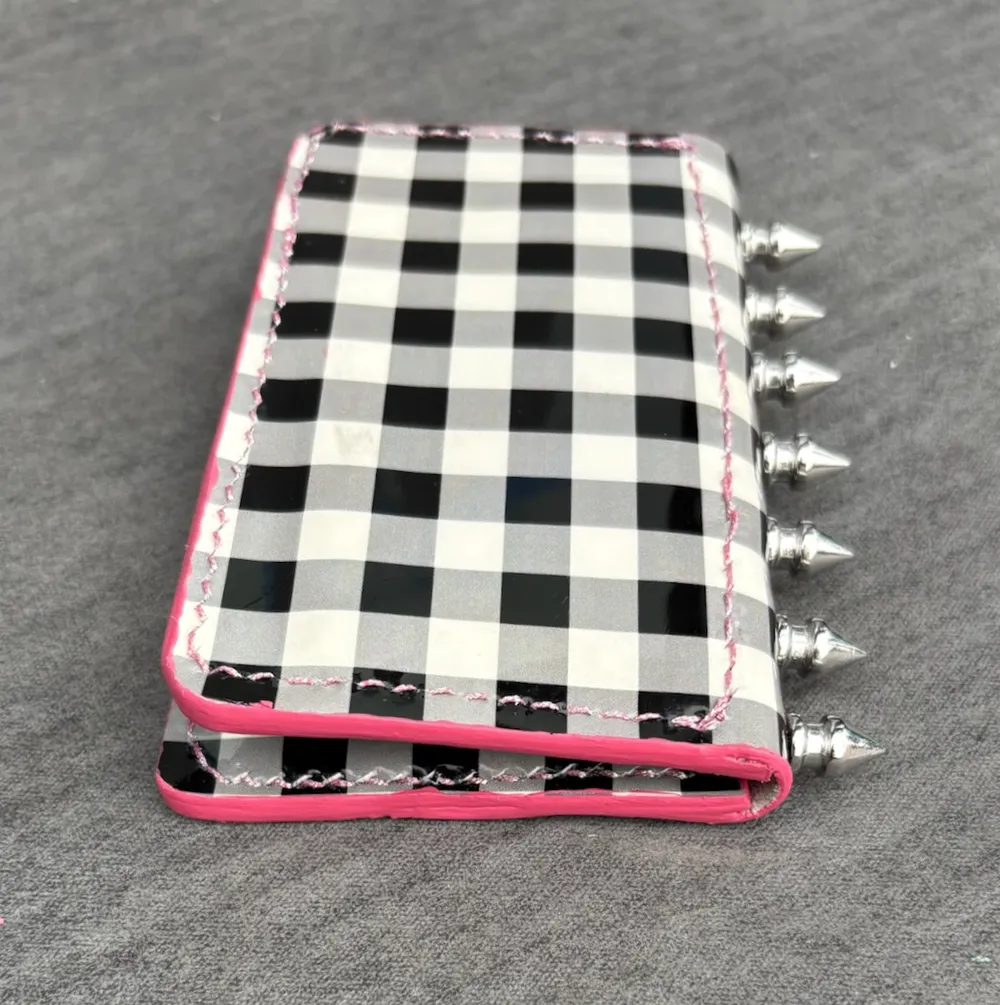 Spiked Bifold in Patent Leather Gingham, photo 6 of 12