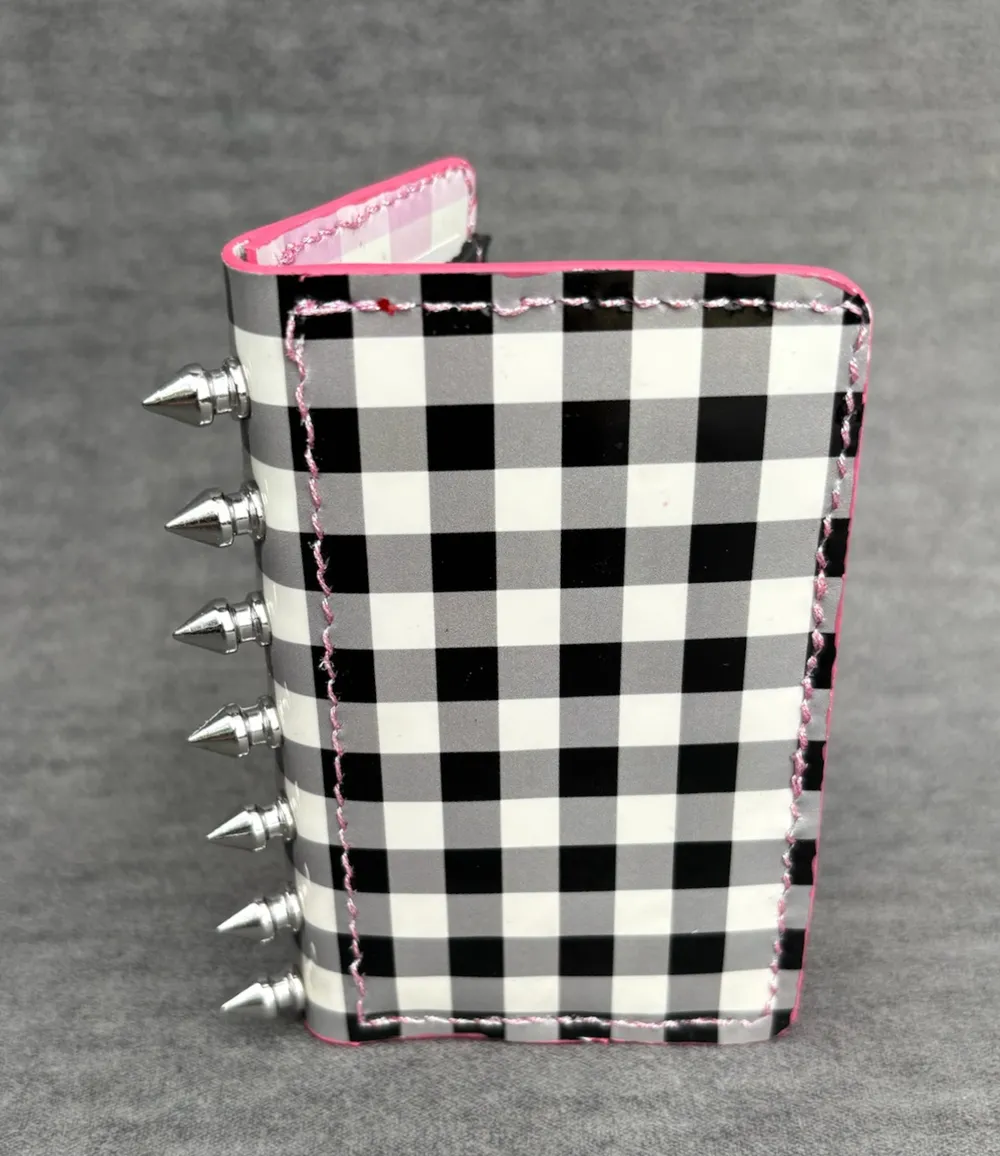 Spiked Bifold in Patent Leather Gingham, photo 1 of 12